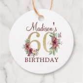 60パーソナライズされた誕生日フローラブルゴーニュ金ゴールド フェイバータグ (正面)