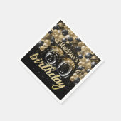 60パーソナライズされた誕生日ブラック金ゴールドバルーン スタンダードカクテルナプキン (角)
