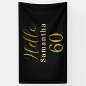 60パーソナライズされた誕生日ブラック金ゴールド誕生日 横断幕 (縦)
