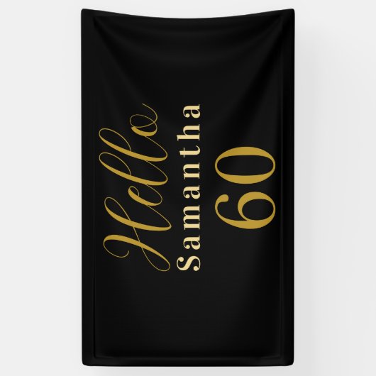 60パーソナライズされた誕生日ブラック金ゴールド誕生日 横断幕 (縦)