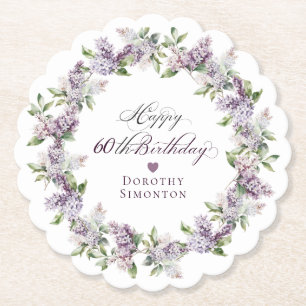 60パーソナライズされた誕生日紫薄紫花 ペーパーコースター