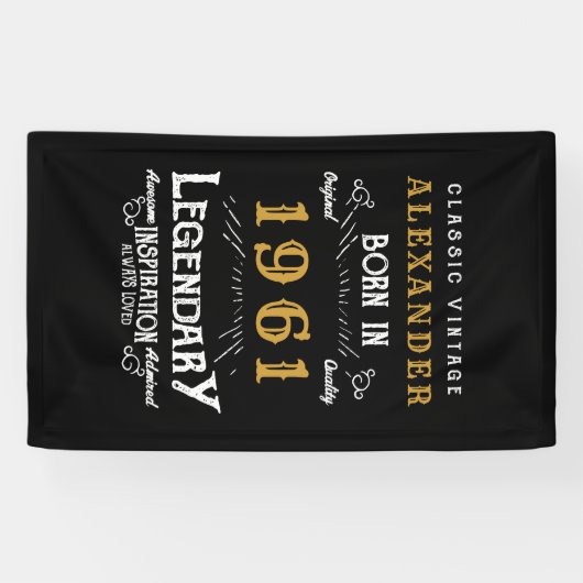 60パーソナライズされた誕生日1961生まれヴィンテージ黒 横断幕 (横)