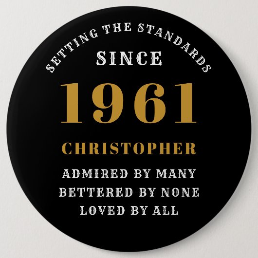 60パーソナライズされた誕生日1961黒エレガント金ゴールド 缶バッジ (正面)