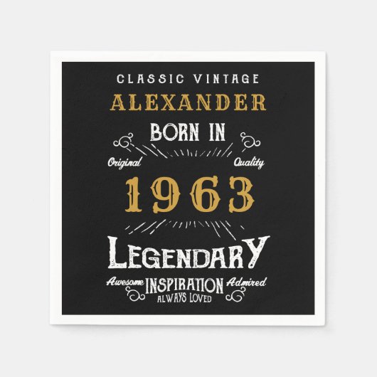 60パーソナライズされた誕生日1963伝説的な名前を追加 スタンダードカクテルナプキン (正面)