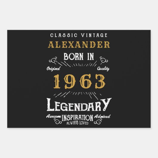 60パーソナライズされた誕生日1963生まれヴィンテージ黒 ラッピングペーパーシート (正面)