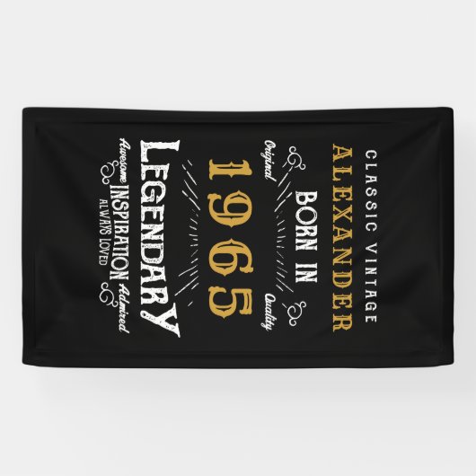 60パーソナライズされた誕生日1965生まれヴィンテージ黒 横断幕 (横)