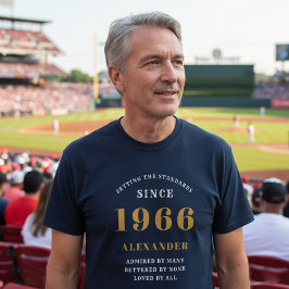 60パーソナライズされた誕生日1966名前ブルー金ゴールド Tシャツ