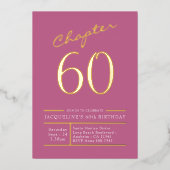 60ピンク60th誕生日パーティー金ゴールド 箔招待状 (正面)