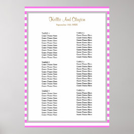 60ピンク/白ストライプ枠結婚付き座席表 ポスター