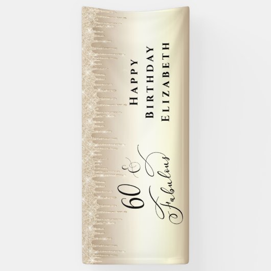 60ファブラスグリッターシャンパン金ゴールドバースデーパーティー 横断幕 (縦)