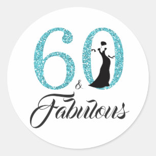 60ファブルーズブルーグリッタータイポグラフィ60誕生日 ラウンドシール