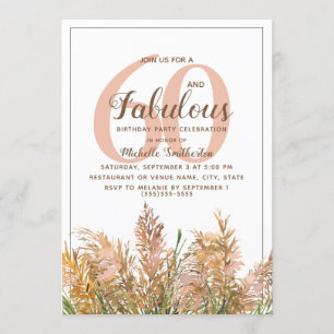 60フェイブルースパンパスグラスオンホワイト誕生日 招待状