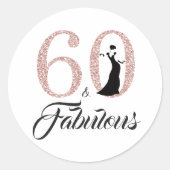 60フェイブルーズピンクグリッタータイポグラフィ60誕生日 ラウンドシール (正面)