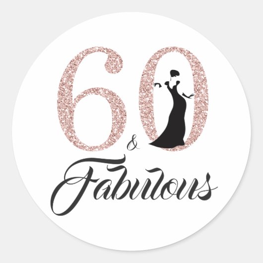 60フェイブルーズピンクグリッタータイポグラフィ60誕生日 ラウンドシール (正面)