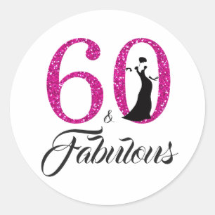 60フェイブルーズピンクグリッタータイポグラフィ60誕生日 ラウンドシール