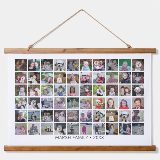 60フォトコラージモンタージュと文字 – ホワイト編集可能 吊り下げ型タペストリー (正面)