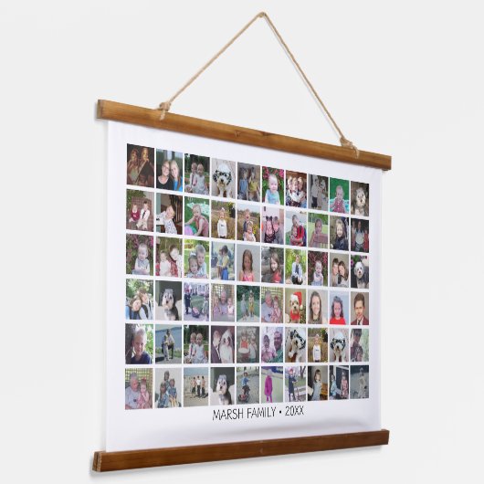 60フォトコラージモンタージュと文字 – ホワイト編集可能 吊り下げ型タペストリー (傾斜あり)