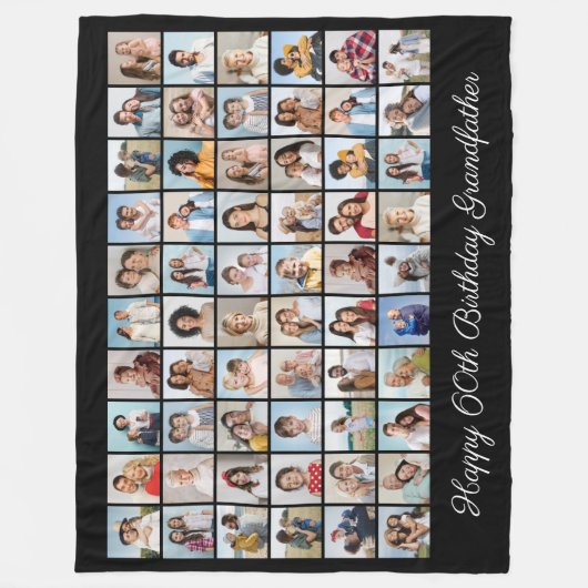 60フォトコラージュ任意の名前と年齢の追加誕生日 フリースブランケット (正面)