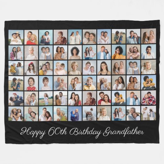 60フォトコラージュ任意の名前と年齢の追加誕生日 フリースブランケット (正面(横))