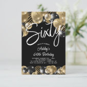 60ブラック金ゴールド60thフォト誕生日 招待状 (スタンド正面)