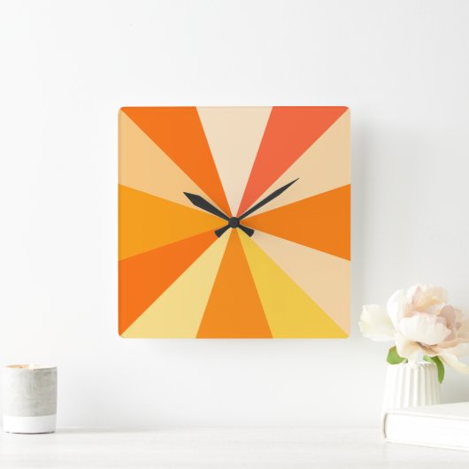 60ポップ・アートのsモダン幾何ファンキー光線のオレンジ スクエア壁時計 (ホーム)