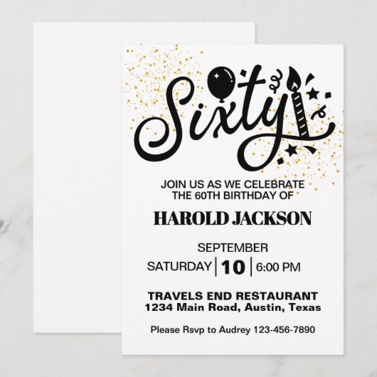 60マイルストン誕生日 招待状 (正面/裏面)