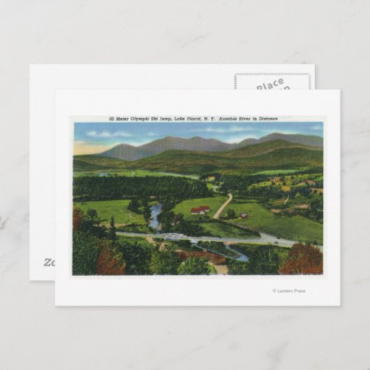 60メートルオリンピックスキージャンプの空中表示 ポストカード (正面/裏面)