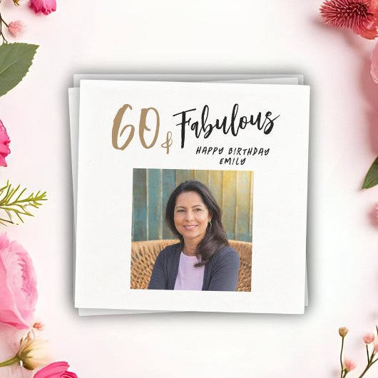 60モダンと素晴らしい写真60誕生日 スタンダードカクテルナプキン