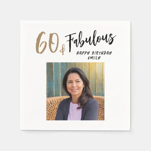 60モダンと素晴らしい写真60誕生日 スタンダードカクテルナプキン (正面)