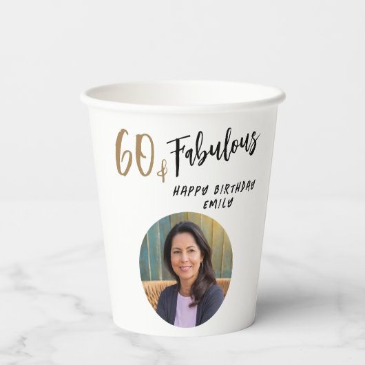 60モダンと素晴らしい写真60誕生日 紙コップ (裏面)