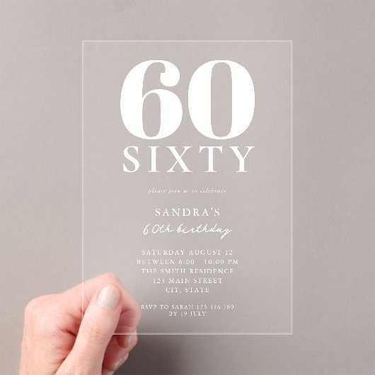 60モダンエレガント誕生日 アクリル招待状 (インサイチュ (ポータブル))