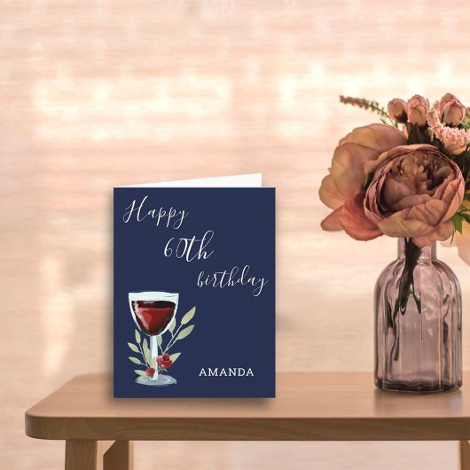 60モダンハッピーバースデーレッドワインネイビーブルーカード 招待状