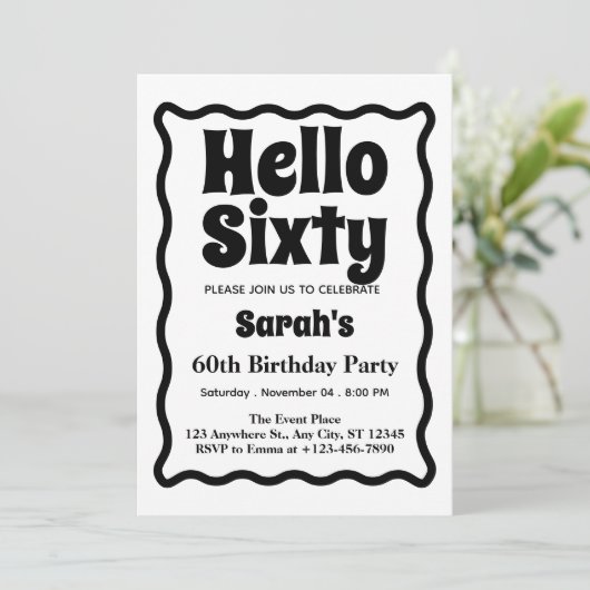 60モダンミニマル60誕生日波曲線 招待状 (スタンド正面)