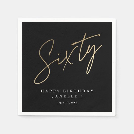 60モダン歳の誕生日シンプルスタイリッシュエレガント スタンダードカクテルナプキン (正面)