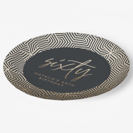 60モダン歳の誕生日シンプルスタイリッシュエレガント ペーパープレート (アングル)