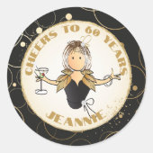 60モダン番目の誕生日おもしろい応援から60金ゴールドブラック ラウンドシール (正面)