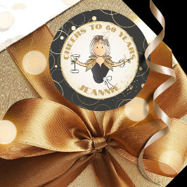 60モダン番目の誕生日おもしろい応援から60金ゴールドブラック ラウンドシール