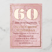 60モダン番目の誕生日バラゴールドフォイルQRコードフォイルI 箔招待状 (正面)