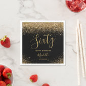 60モダン番目の誕生日ブラック金ゴールドグリッター名 スタンダードカクテルナプキン (インサイチュ)