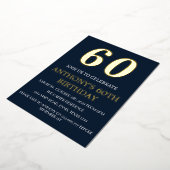 60モダン誕生日ネイビーブルーゴールドフォイルQRコード 箔招待状 (回転した状態)