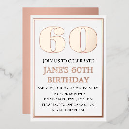 60モダン誕生日バラ金箔QRコード 箔招待状