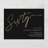 60モダン誕生日ブラックエレガントと金ゴールドスクリプト インビテーションポストカード (正面)