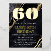 60モダン誕生日ブラックゴールドフォイルQRコード 箔招待状ポストカード (正面)