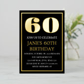 60モダン誕生日ブラックゴールドフォイルQRコード 箔招待状 (立ち正面)