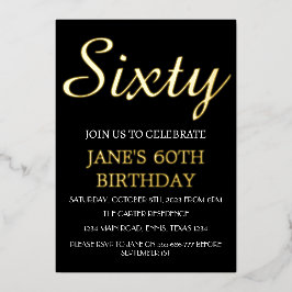 60モダン誕生日ブラックゴールドフォイルQRコード 箔招待状