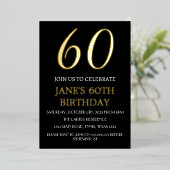 60モダン誕生日ブラックゴールドフォイルQRコード 箔招待状 (立ち正面)