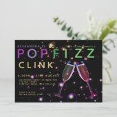 60モダン誕生日ポップ・アートの- FIZZ CLINKシャンパン 招待状 (スタンド正面)