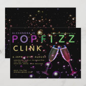 60モダン誕生日ポップ・アートの- FIZZ CLINKシャンパン 招待状 (正面/裏面)