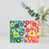 60代サイケデリック赤緑花文様 ポストカード (スタンド正面)