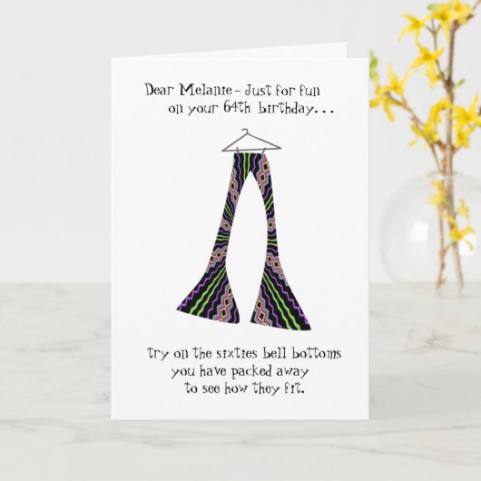 60代鐘の底おもしろい付き64誕生日挨拶 カード (黄色い花)